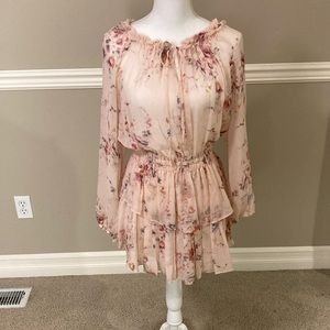 NWOT LoveShackFancy Popover Silk Tiered Ruffle Dress Pink Floral S 0 2 4